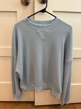 GAP Pale Blue Waffle-Knit Crewneck top